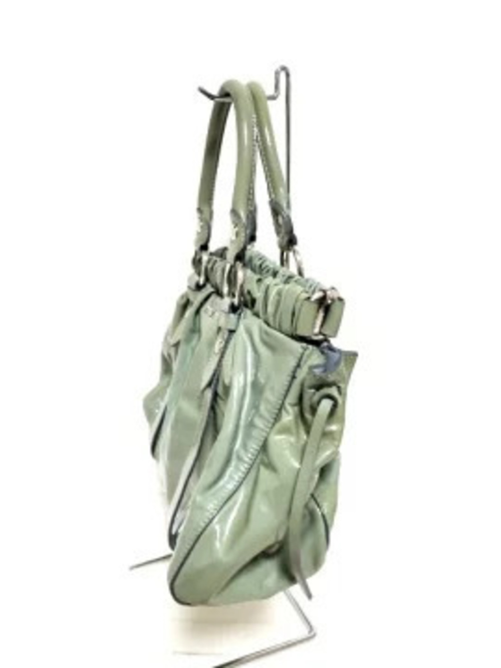 Miu Miu tote bag Gathered gray Khaki Green enamel leather